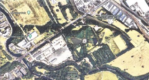 Aerial photo of the Thames Water site, nature reserve and lammas lands