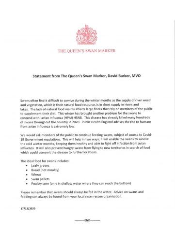 Statement by The Queen's Swan Marker